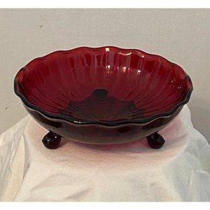 BEAUTIFUL RUBY RED GLASS CANDY DISH VINTAGE